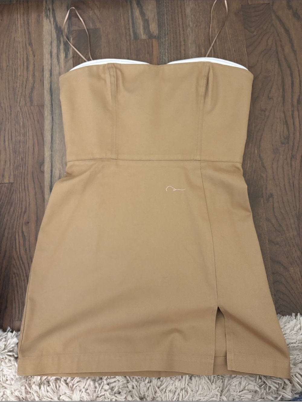 Amanda Uprichard Tan Strapless Mini Dress with White Trim
